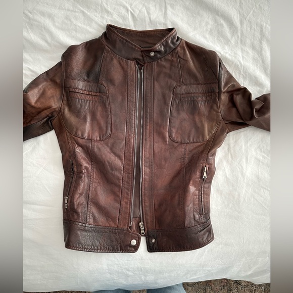 Brown Leather Moto jacket - Picture 11 of 14